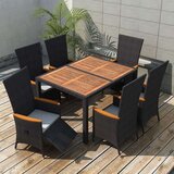  7-dijelni vrtni blagovaonski set poliratan i drvo bagrema crni | shoptok.hr