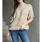 Gemre Women's dark beige short-sleeve sweater with decorative buttons Shela | Shoptok.si