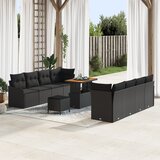 vidaXL 11-delni vrtni kavč set z blazinami črn poli ratan akacija | Shoptok.si