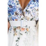 numoco basic 613-1 CELINA Airy maxi dress with envelope neckline, belt and floral ombre - light blue | Shoptok.si