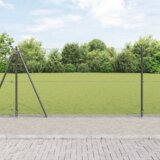 vidaXL Hexagonalna ograja Siva 1.2x50m Jeklo, Ograjne stebre s podnožjem 13 kos Ø32mm 68.5cm Galvanizirano jeklo | Shoptok.si
