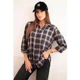 Kesi Włoski Women's cotton checkered shirt with a longer back graphite Cijene