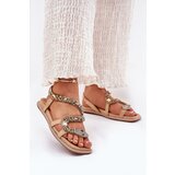 ARTIKER Women's Sandals With Decoration Snake Eco Suede Beige | Shoptok.si
