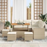  9-dijelni Vrtni Sofa Set s Jastučićima Bež Poli Ratan Akacija | shoptok.hr