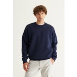 AC&Co / Altınyıldız Classics Men's Navy Blue Oversize Fit Wide Cut Cotton Fleece Inner 3 Thread Crew Neck Sweatshirt Cene