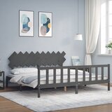 Maison Chic Posteljni okvir - Dvoposteljna postelja - Zakonska postelja z vzglavjem siv 200x200 cm trden les-J6095, (21759410) | Shoptok.si