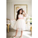 Dewberry N8712 Princess Model Girls Dress with Hat & Lace-WHITE | Shoptok.si
