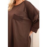 Kesi Włoski Women's Plus Size cotton blouse with print brown | Shoptok.si
