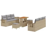 Dijelni Vrtni Sofa Set s Jastucima Bež Poli Ratan Akacija 3 Dijelni Vrtni Set za Jelo s Jastucima Bež Poli Ratan Akacija