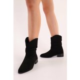 Shoeberry Women's Archie Black Suede Bellows Flat Heeled Boots Black Suede Cene