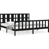 The Living Store Posteljni okvir z vzglavjem črn 200x200 cm trden les - Posteljni Okvir, (21530906) | Shoptok.si