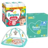 Pelene Pants 7, Monthly, 15+kg, 114/1+ Vlažne maramice Fresh clean, 15x80 komada+Bright Starts Podloga za bebe Safari, 20 melodija, Tirkizna