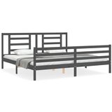 The Living Store Posteljni okvir z vzglavjem siv 200x200 cm trden les - Posteljni Okvir, (21525408) | Shoptok.si