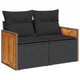 vidaXL 12-delni vrtni kavč set z blazinami, črn poli ratan, akacija | Shoptok.si