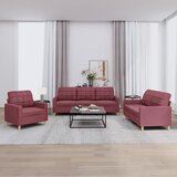 vidaXL 3-dijelni set sofa s jastucima crvena boja vina od tkanine Cijene