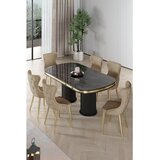 Hanah home trpezarijski set Galya, sto i 6 stolica, ploča u dekoru crnog mermera, zlatne noge, kapućino tkanina Babyface | Eponuda.com