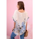 Kesi Włoski Women's cotton shirt with butterflies and flowers beige | ePonuda.com