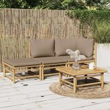  Sedežna garnitura 3-delna s taupe blazinami bambus | Shoptok.si