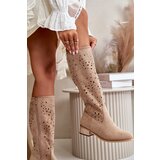 Boto PS1 Lace-up Women's Low Heel Eco Suede Boots with Zipper Dark Beige Orchides | shoptok.hr