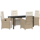 vidaXL Vrtni set za objedovanje od 5 dijelova s jastučićima bež poli ratan, Vrtni stol crni 160x80x73 cm od kaljenog stakla Cijene
