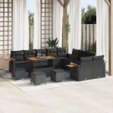 vidaXL set vrtnih sofac z blazinami črna poly rattan akacija | Shoptok.si