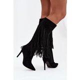 Boto Women's High Heel Boots with Fringes Black Isalune | shoptok.hr