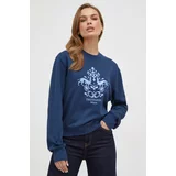 Trussardi Bombažen pulover ženska, mornarsko modra barva