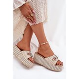 Boto Women's Wedge Sandals With Braiding And Decoration Beige Isolene | shoptok.hr