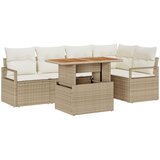 vidaXL 6-delni vrtni sofa set z blazinami bež poli ratan, 2-sedežna vrtna sofa s shrambo in blazinami bež poli ratan | Shoptok.si