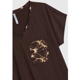 Marisse Brown Cotton T-Shirt With Decorative Pocket | ePonuda.com
