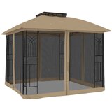vidaXL Paviljon z dvojno streho, mrežnimi stenami taupe 2,94x2,94 m, (21366839) | Shoptok.si