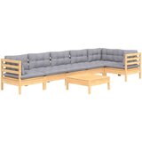  7-dijelna vrtna garnitura od borovine sa sivim jastucima | shoptok.hr