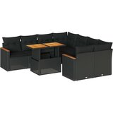 vidaXL Vrtna sedežna garnitura z blazinami 9-delna črn ratan/akacija, (21781837) | Shoptok.si