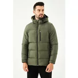 River Club Men's Khaki Thick Lined Hooded Water And Windproof Inflatable Winter Coat