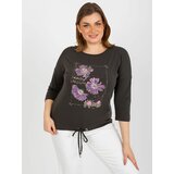 Fashion Hunters Women's blouse plus size with 3/4 sleeves and print - khaki Cene