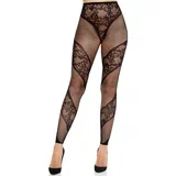 LEG AVENUE - LACE AND SHEER FOOTLESS TIGHTS BLACK