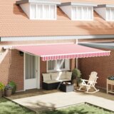 Ručna uvlačiva tenda s LED crvenim i bijelim prugama 450x350 cm | shoptok.hr