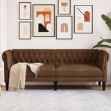 vidaXL Kavč trosed Chesterfield rjava tkanina | Shoptok.si