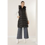 By Saygı Furry Portable Hooded Side Pockets Lined Zippered Puffer Vest Cene
