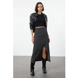 Trendyol Black Double Breasted Textured Gathered/Draped Detailed Midi Skirt