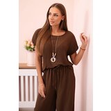 Kesi Włoski Viscose set pleated blouse + trousers brown | shoptok.hr