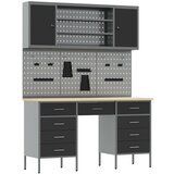 vidaXL Set delovnih omar in pegboarda, 7 kosov, črna MDF in kovina | Shoptok.si