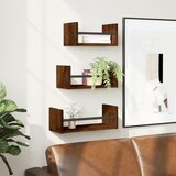  The Living Store Komplet stenskih polic s prečkami 3-delni rjavi hrast inž. les - Komplet Stenskih Polic, (21554625) Cene