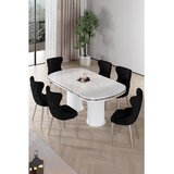 Hanah home trpezarijski set Galya, sto i 6 stolica, ploča u dekoru belog mermera, hromirane noge, crna tkanina Babyface | Eponuda.com