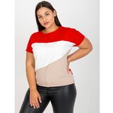 Fashion Hunters Plus size red and beige t-shirt with round neckline