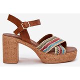 Zazoo Leather Heeled Sandals With Braiding On Straps Brown 40460 | Shoptok.si