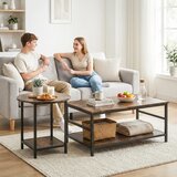  Set stolića za kavu 2 dijela pravokutni i okrugli stol s 2-etažnim prostorom za pohranu za dnevni boravak rustikalno smeđa | shoptok.hr