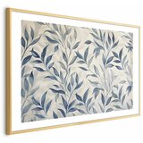  Plakat - Delicate Botanical Motif with Blue Leaves 90x60 Zlatni okvir s margom | shoptok.hr