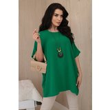 Kesi Oversized blouse with a pendant in dark green color Cene