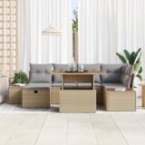 vidaXL Set vrtnih sofa s jastučićima - Bež, poli ratan, akacija | shoptok.hr